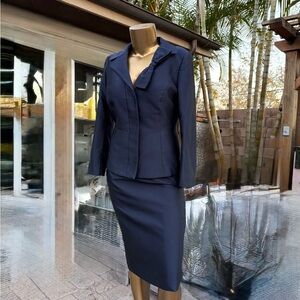 Escada~Elegant Navy Blue Skirt Suit